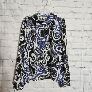 Loft Womens Size M Sheer Crew Neck Long Sleeve Blouse Blue Shirt Top *SAMPLE*